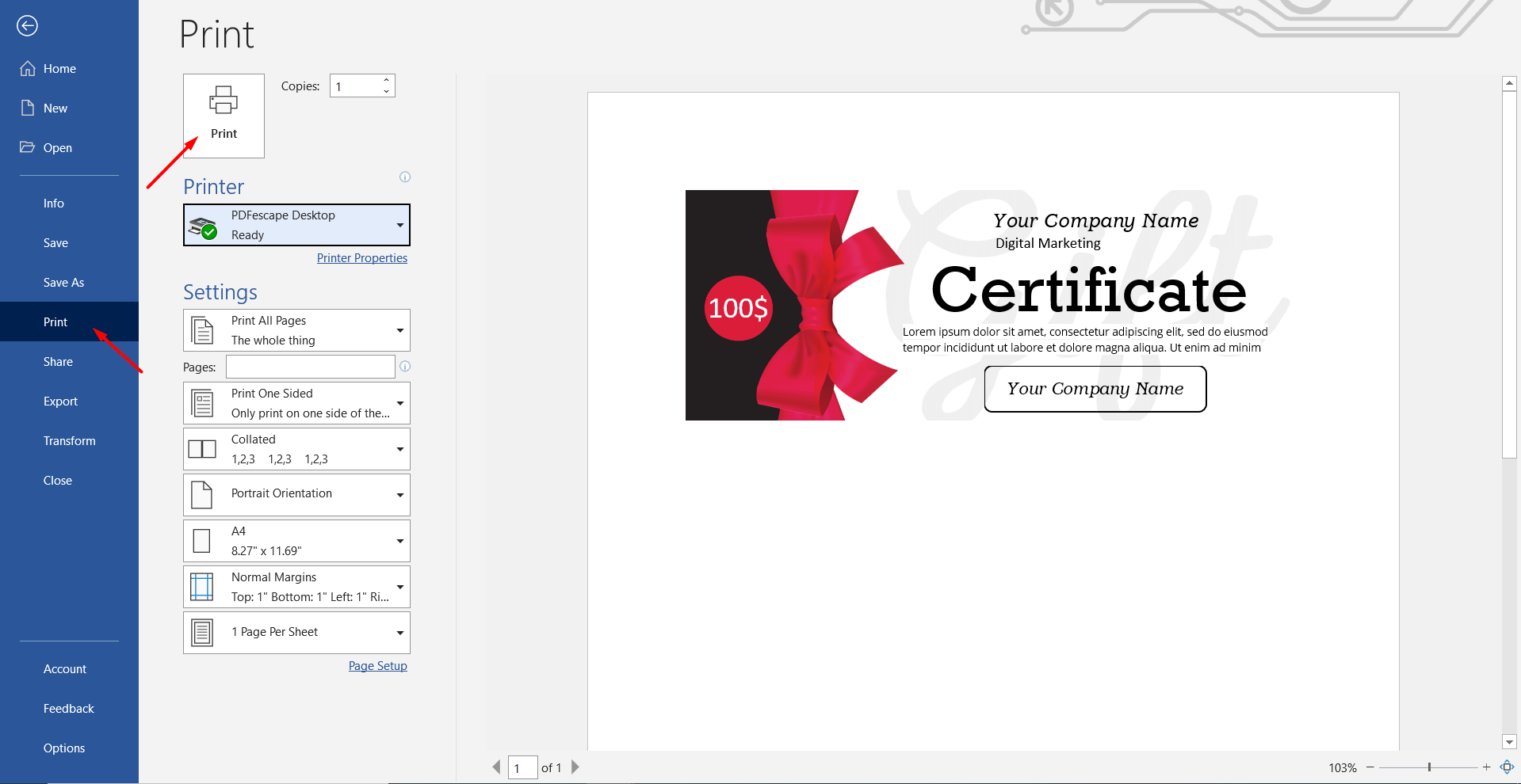 How to Print Gift Certificate in Ms Word
