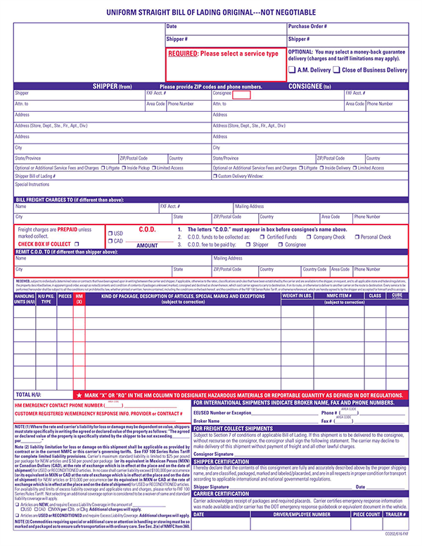 Great Professional Straight Bill of Lading Template 09 as Pdf File