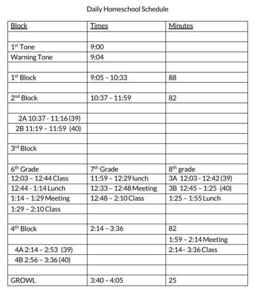 printable homeschool schedule