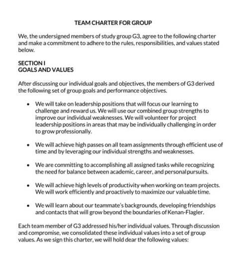 team charter template excel