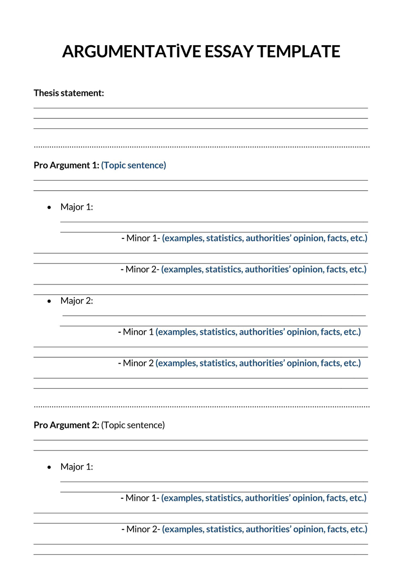 outline for an argumentative essay example