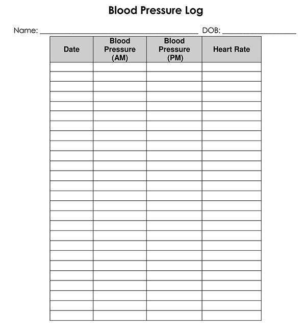 Blood Pressure Chart Sample