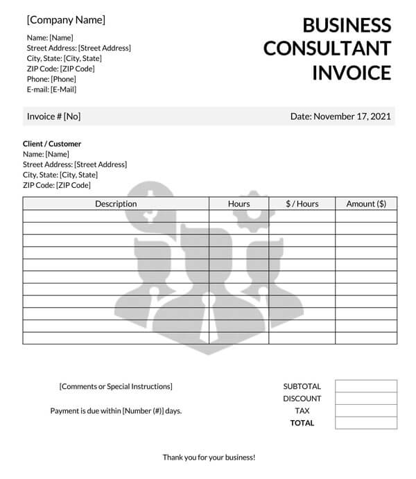 Example of editable business consultant invoice