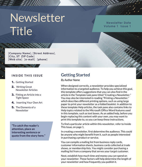 Free Printable Business Newsletter Template 01 as Word File