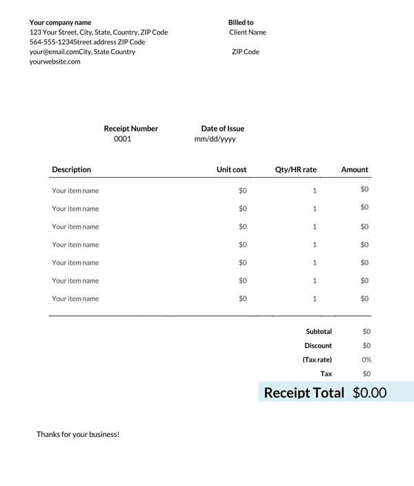 Receipt Template 18 - Printable - Word
