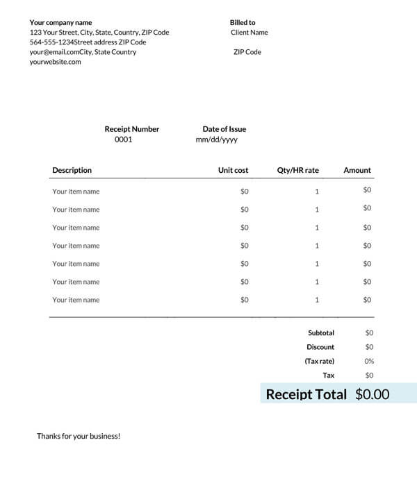 Editable Business receipt Template