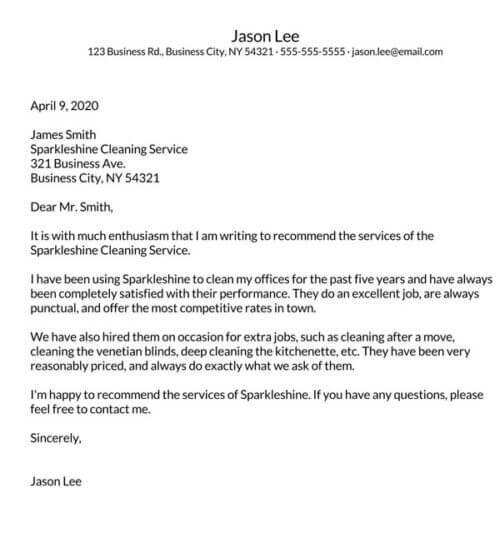 samples of business reference letter