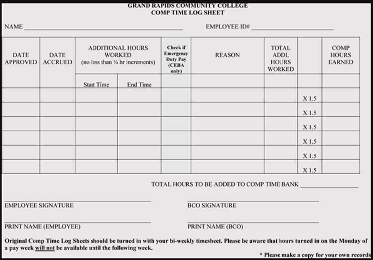 Printable College Daily Time Log Template for Word