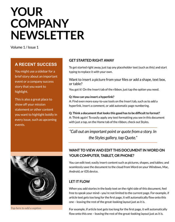 Downloadable Company Newsletter Template 01 in Word Format
