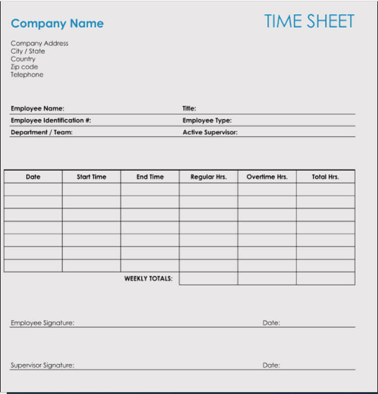 Editable Company Time Sheet Template for Word