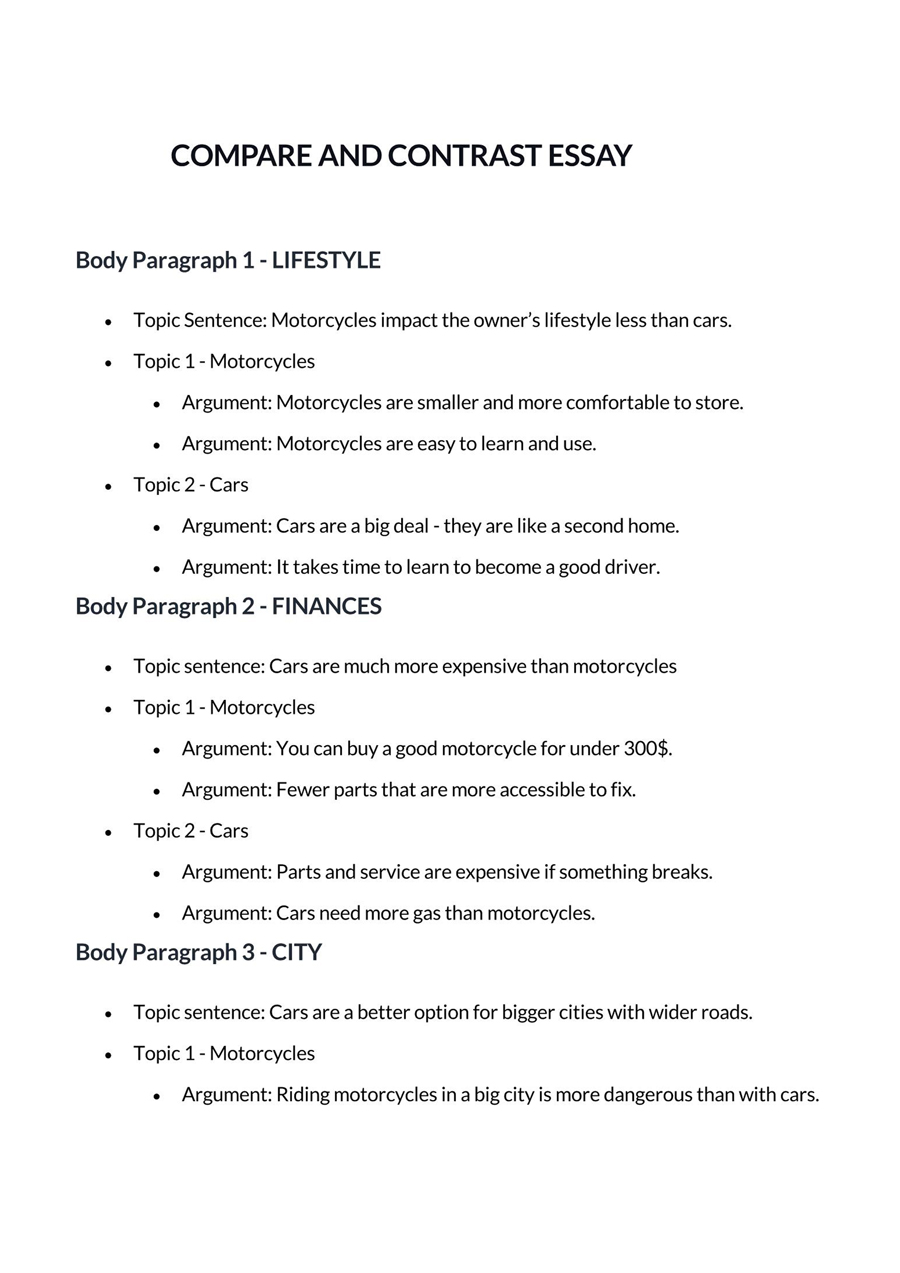 Great Printable Compare and Contrast Essay Outline Sample for Word Format