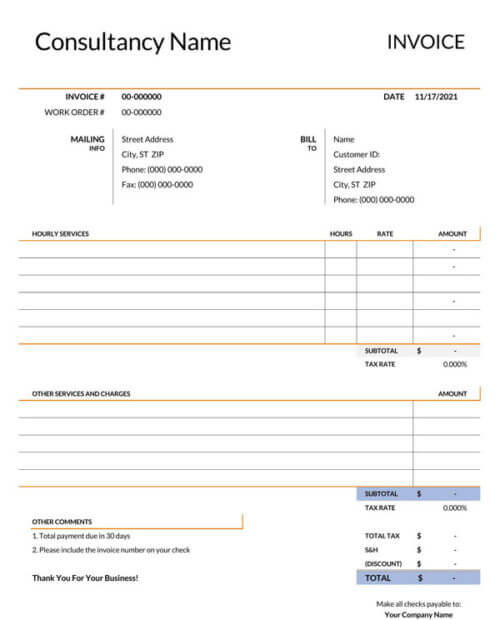 consulting services invoice template word