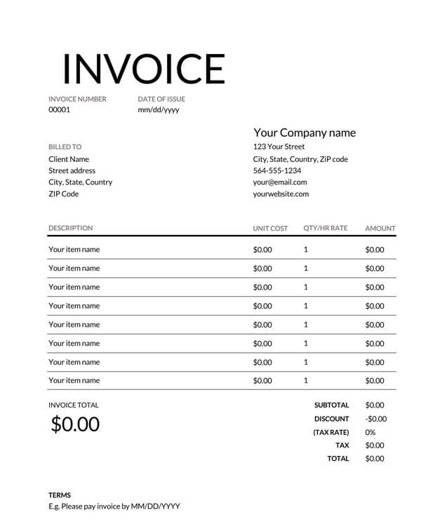 Printable Excel Consultant Invoice Template Example