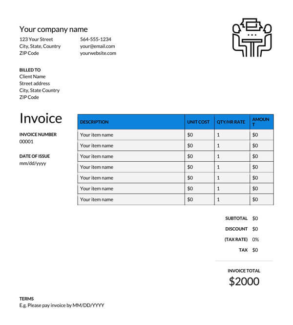 Printable Consultant Invoice Template - Free PDF