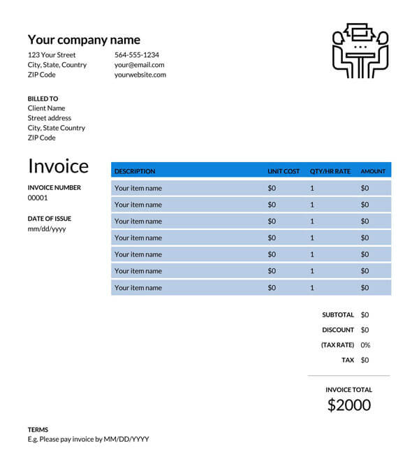 Professional Consultant Invoice Template - Word Document