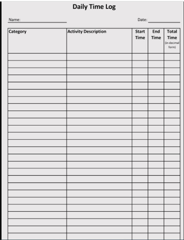 Free Daily Time Tracking Log Template for Word