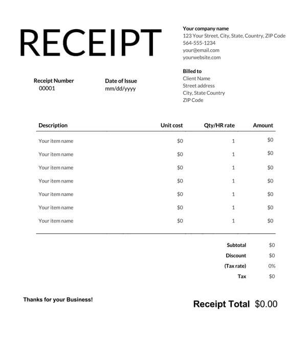  free child care receipt template