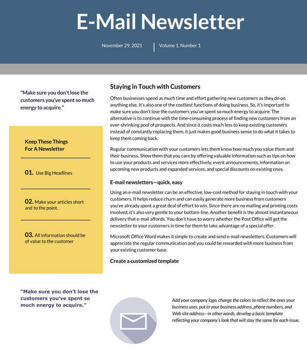 Creative Printable E-mail Newsletter Template 01 as Word Document