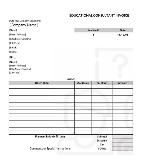 EditableEducational Consultant Invoice Sample