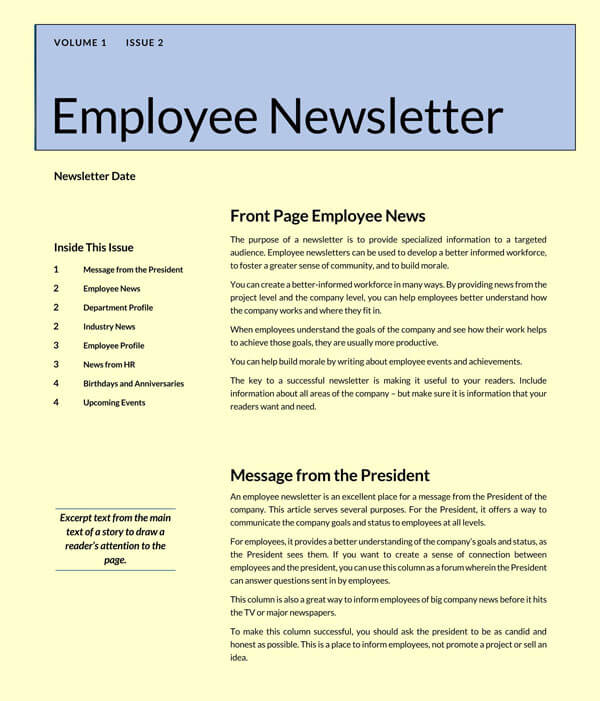 Creative Printable Employee Newsletter Template 01 as Word Document