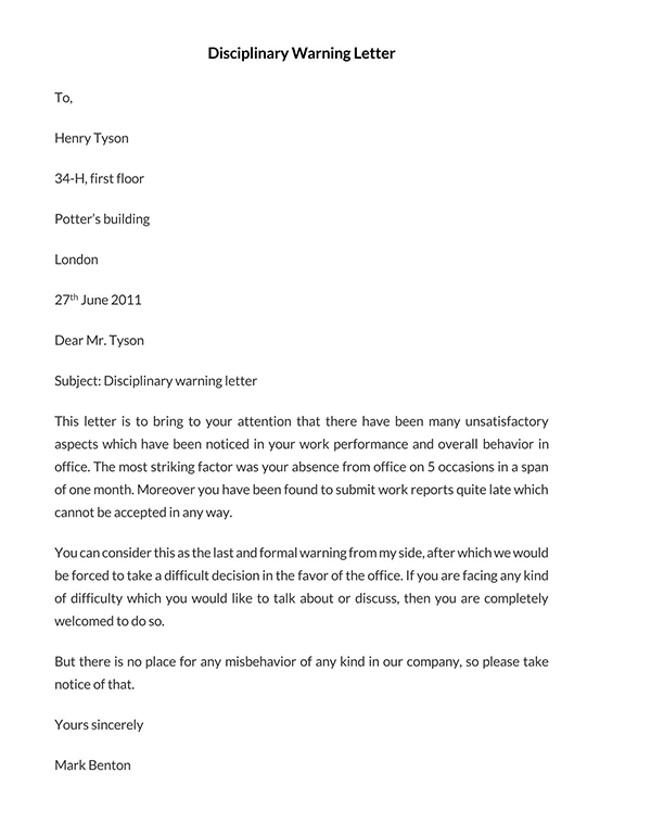 Formal employee warning letter example
