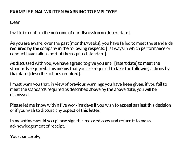 warning letter to employee for poor performance 01
