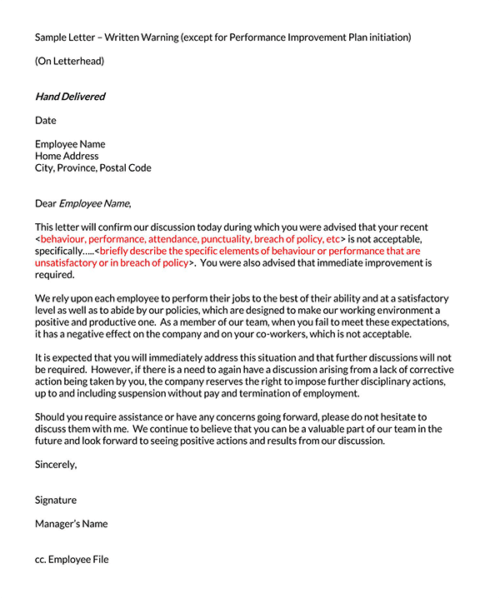  warning letter to employee for misconduct doc 01