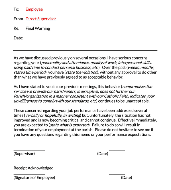 Formal employee warning letter template