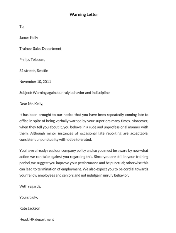  warning letter to employee for unacceptable behaviour 02