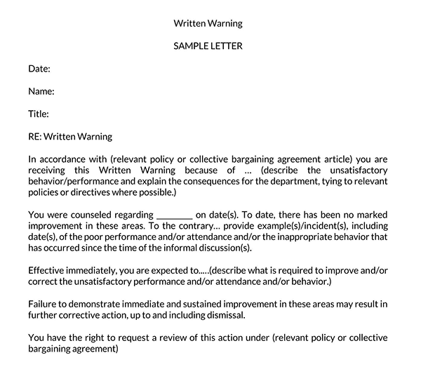 Sample warning letter for employee - Free Download
