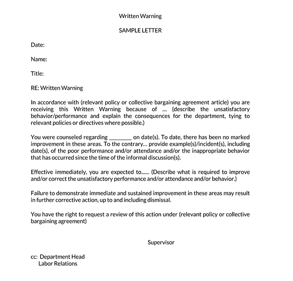 Employee warning letter - Example content