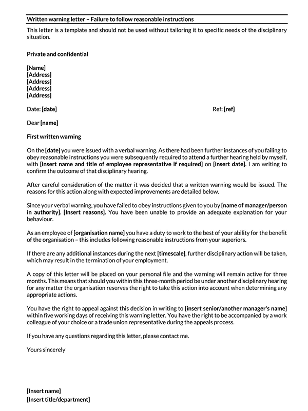 warning letter to employee for unacceptable behaviour pdf 21