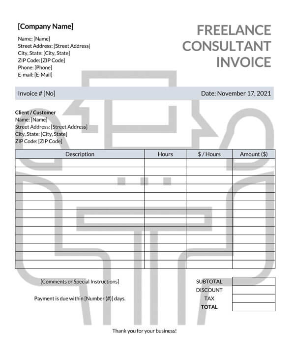 Customizable Freelance Consultant Invoice Form - Free Sample