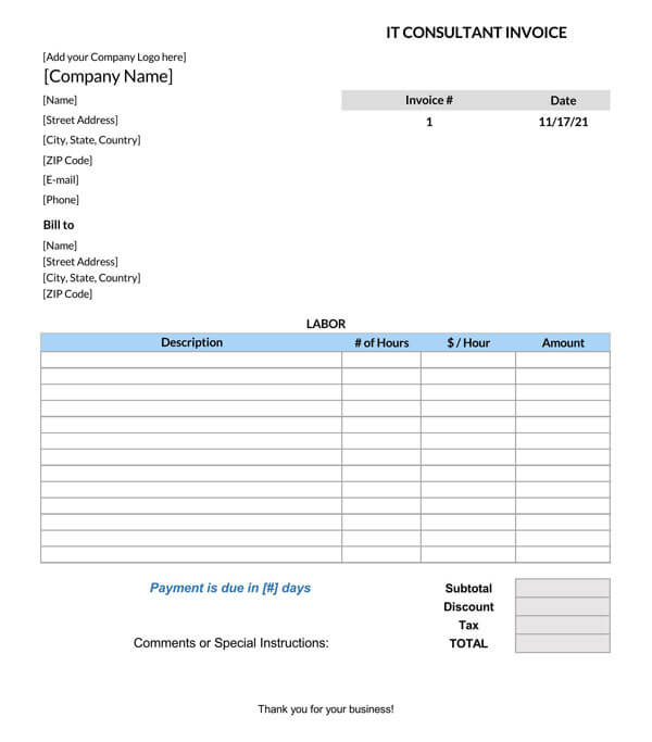 Sample Consultant Invoice Template