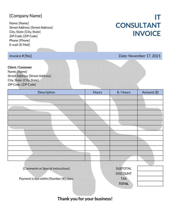 Example of IT Consultant Invoice Form - Printable Template