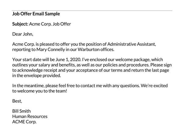 Free Job Offer Letter - Template - Email Format Example