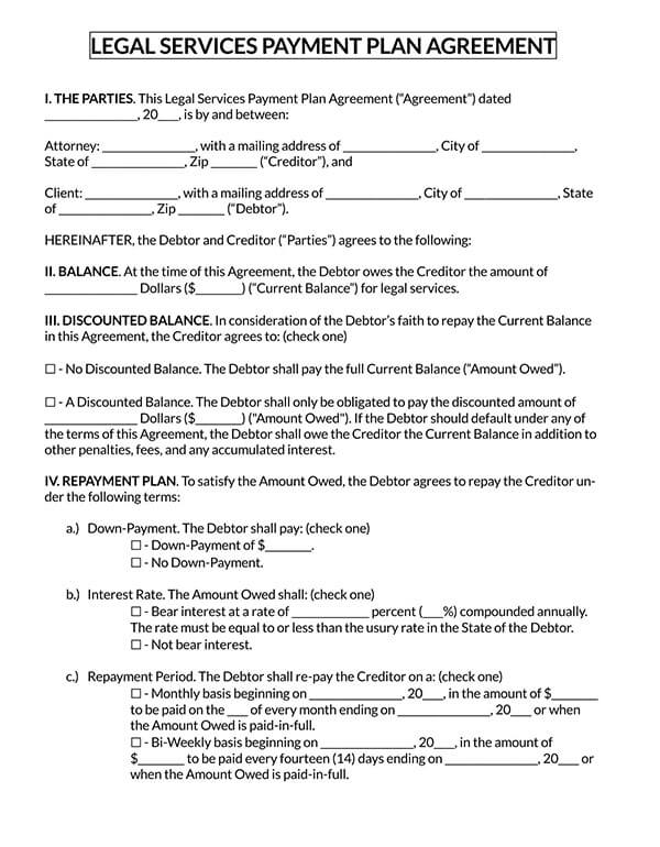 Legal Services Payment Agreement Form - Free Example Template