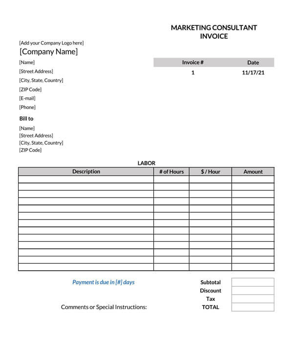 Printable Consultant Invoice Sample