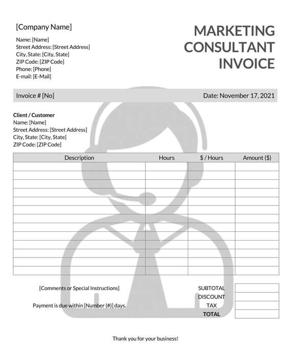 Marketing Consultant Invoice Template - Word Document