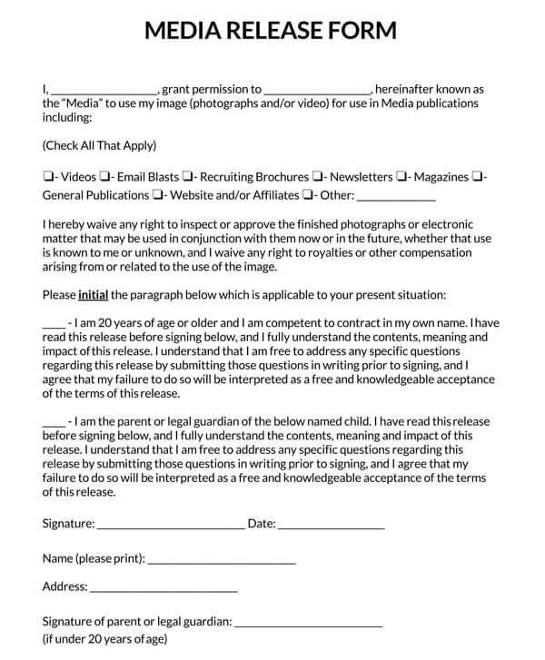 Media Release Form Template