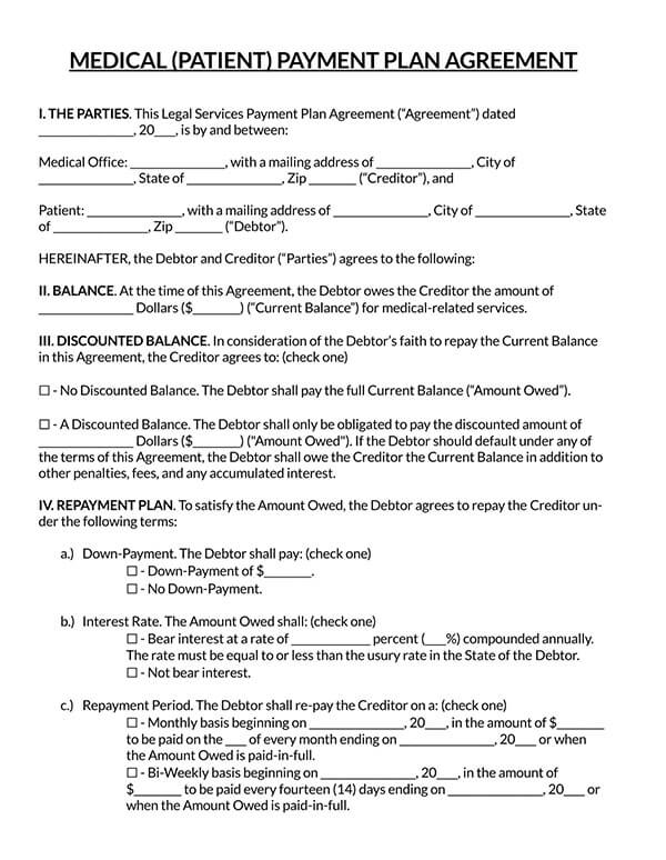 Downloadable Medical Payment Agreement PDF - Sample Template