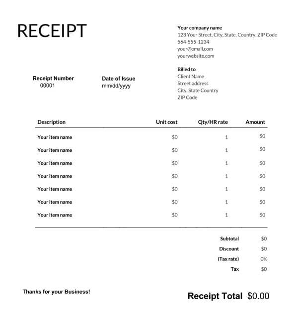 Free Official Receipt Format