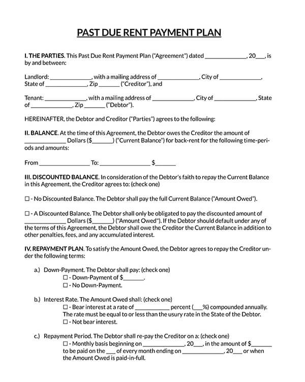 Past Due Rent Payment Agreement Example - Free PDF Form