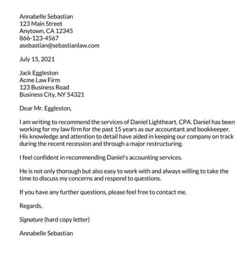 letter of recommendation for company services pdf