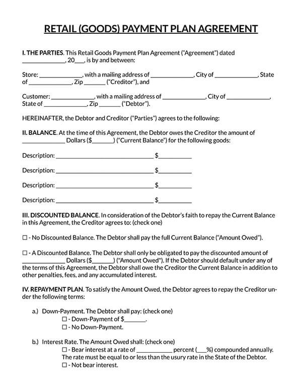 Retail Store Payment Agreement Form Template - Free Download