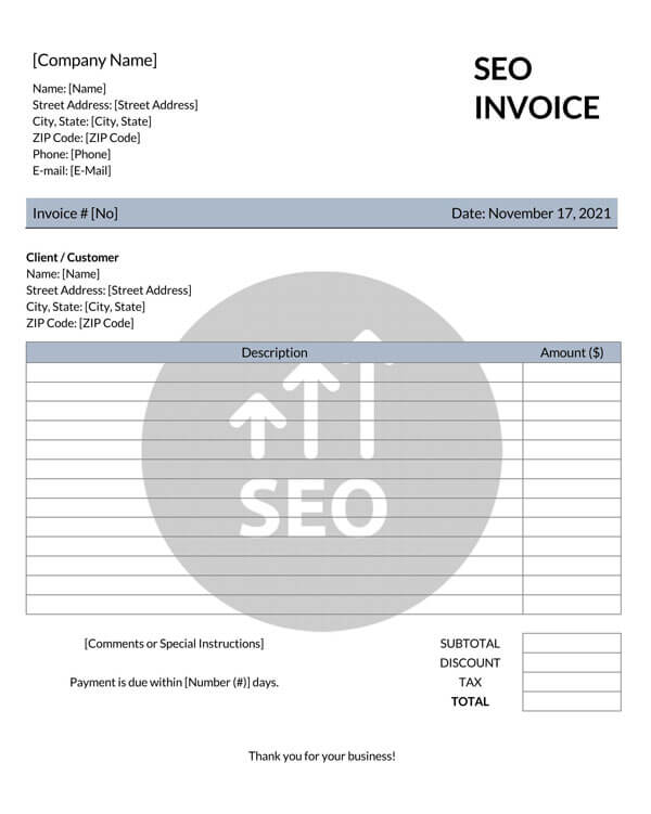 Editable SEO Consultant Invoice Example - Download Now