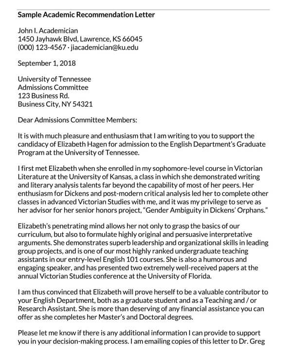 Editable Academic Reference Letter Example