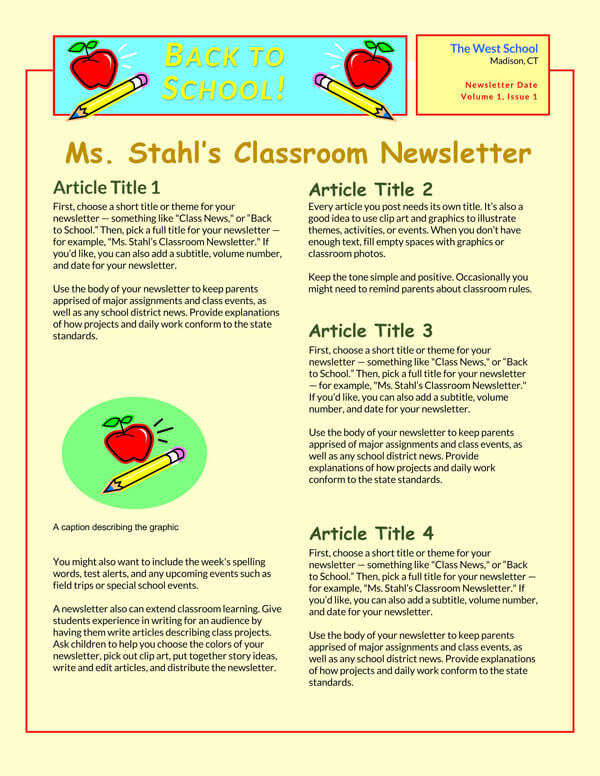 Free Customizable School Newsletter Template 02 in Word Format