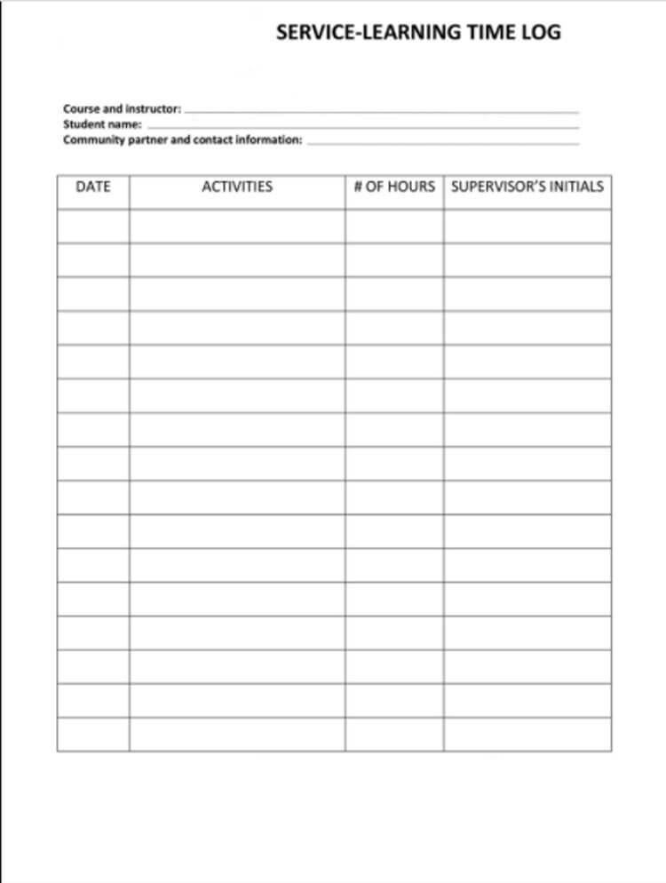 Free Service-Learning Time Log Template for Word