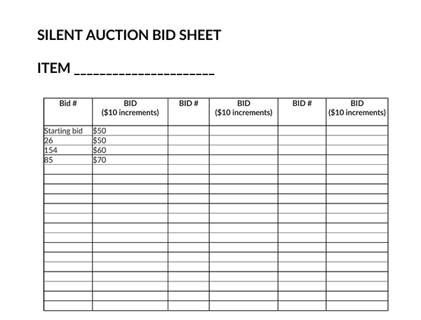  silent auction bid sheet ideas